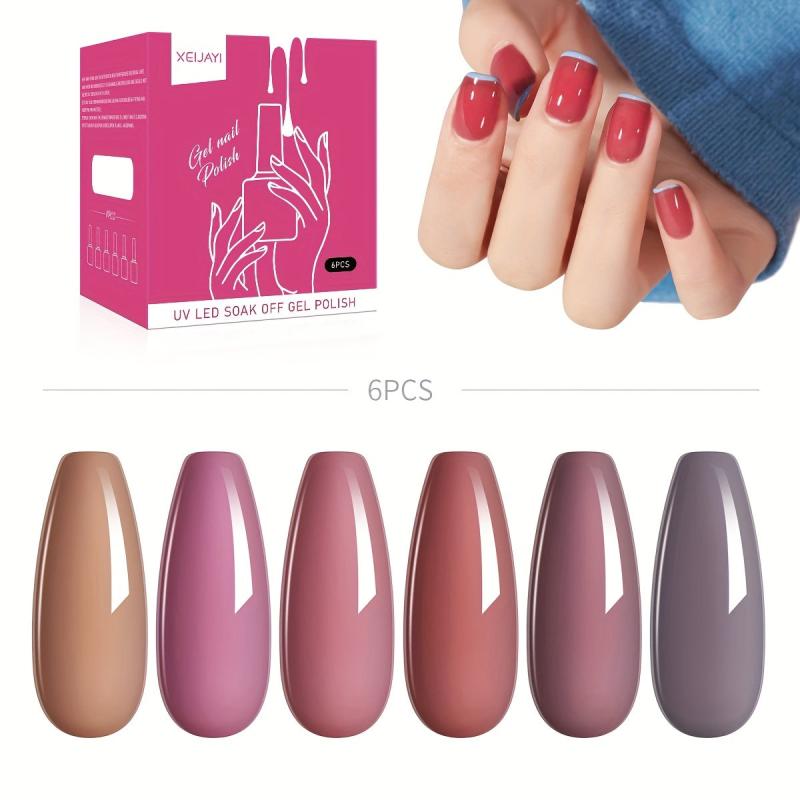 Brown Gel Nail Polish Kit 6 Colors No Wipe Set