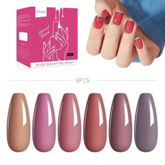 Brown Gel Nail Polish Kit 6 Colors No Wipe Set