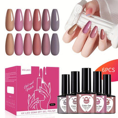 Brown Gel Nail Polish Kit 6 Colors No Wipe Set