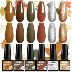 6 Colors Gel Nail Polish Kit Fall Winter Yellow Orange Brown Golden Collection