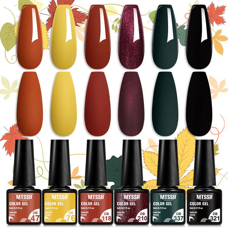 6 Colors Gel Nail Polish Kit Fall Winter Yellow Orange Brown Golden Collection