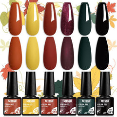 6 Colors Gel Nail Polish Kit Fall Winter Yellow Orange Brown Golden Collection