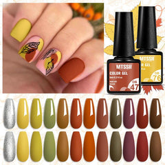 6 Colors Gel Nail Polish Kit Fall Winter Yellow Orange Brown Golden Collection