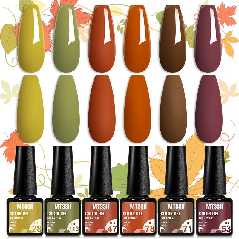 6 Colors Gel Nail Polish Kit Fall Winter Yellow Orange Brown Golden Collection