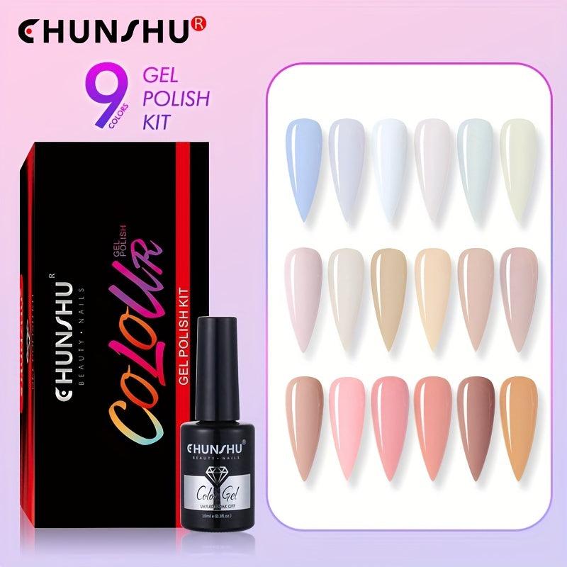9pcs Milky Gel Nail Polish Set Soak Off Varnish for Spring Summer Manicure