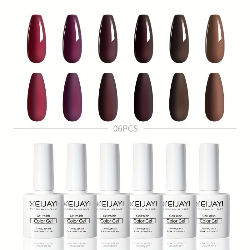 6 Colors Gel Nail Polish Starter Kit Nude Red Brown Soak Off No Wipe
