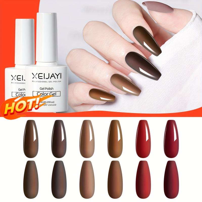 6 Colors Gel Nail Polish Starter Kit Nude Red Brown Soak Off No Wipe