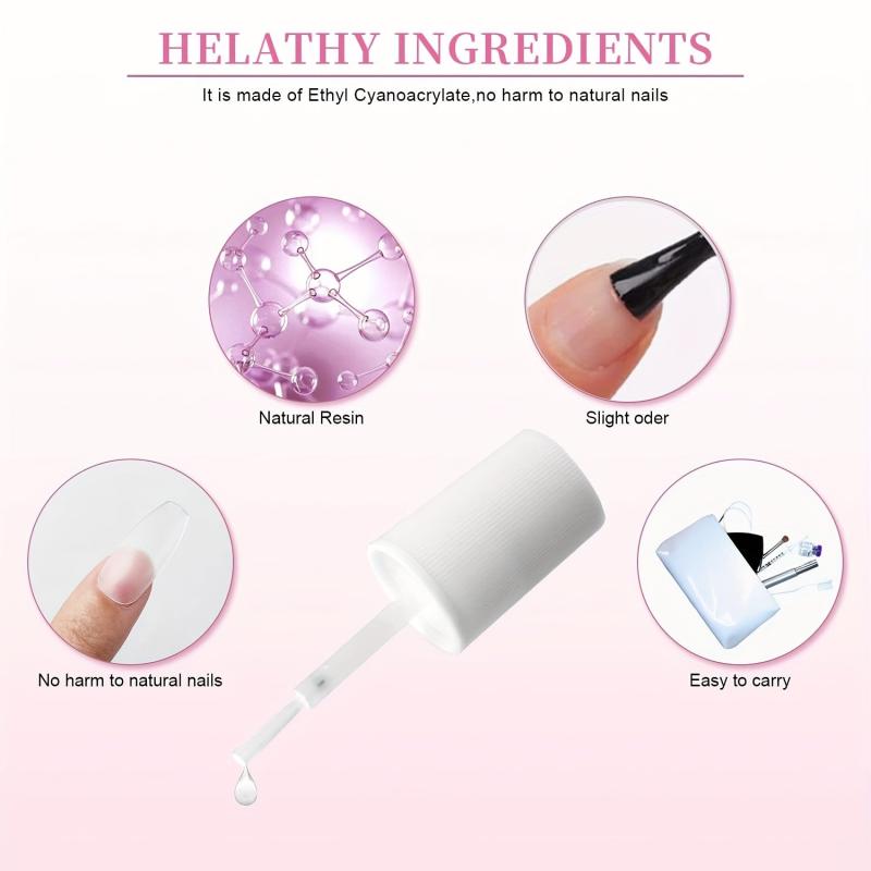 3 pcs Strong Nail Glue for Acrylic Nails Brush On Adhesive Press On Nails