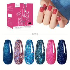 Pink Glitter Gel Varnish Set Soak Off No Wipe Nail Polish Kit