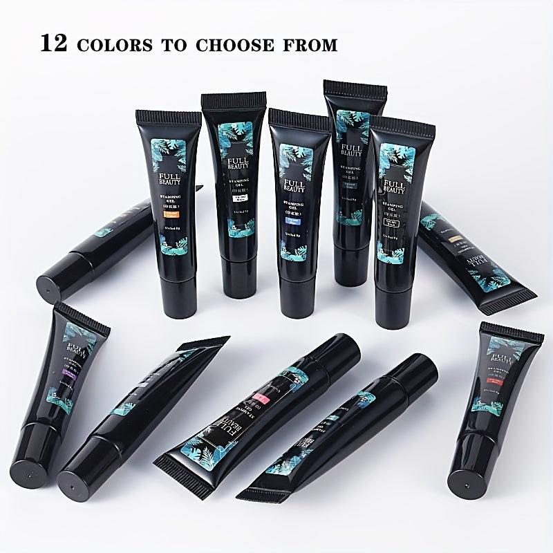 12 Colors Nail Stamping Polish Gel Kit - Long Lasting and Durable