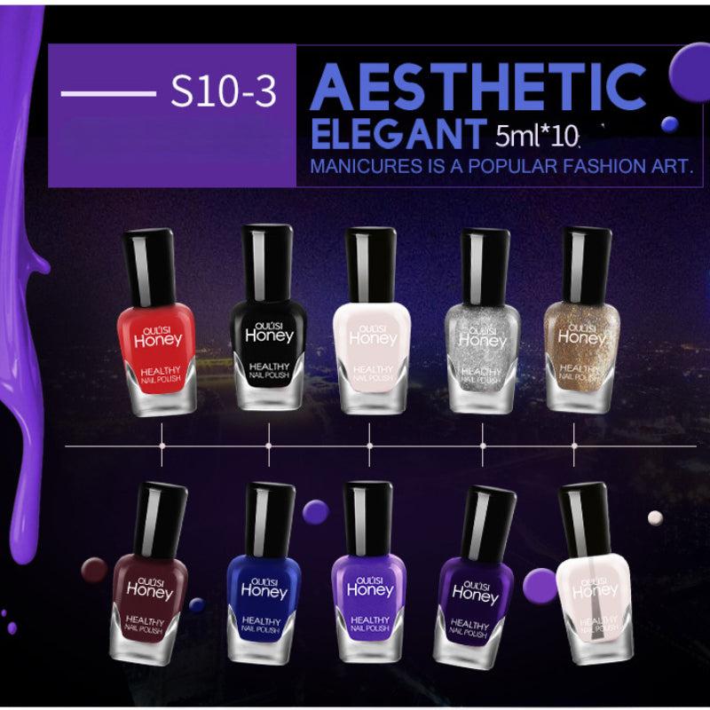 10pcs Peelable Solid Nail Polish Set Odorless Baking Quick Drying Lasting