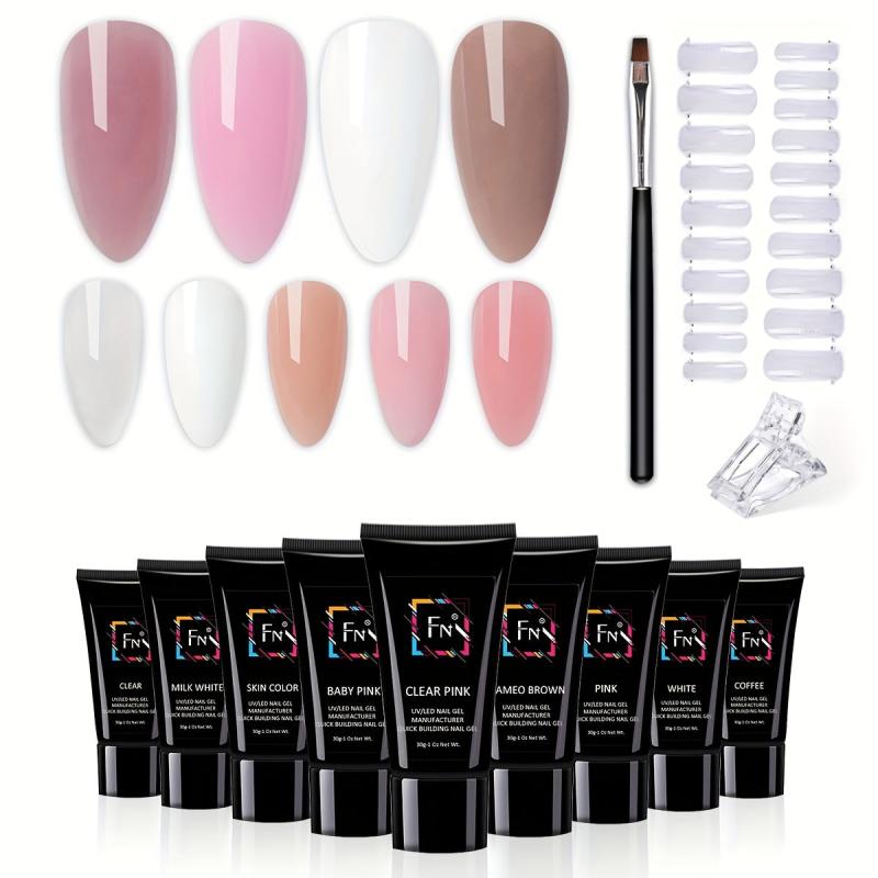 30ml Nail Extension Gel Kit with 9 Colors, Quick Building Gel, Nail Brush Set