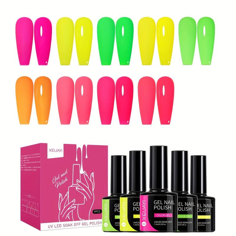 9pc Neon Pink Green Yellow Gel Polish Set