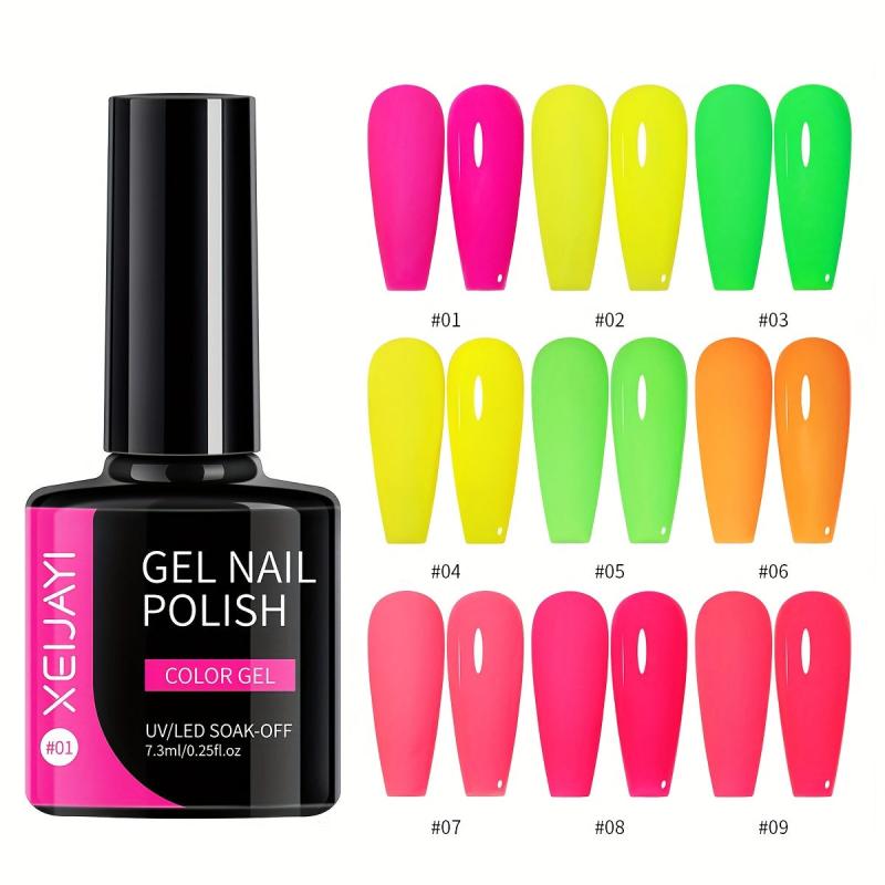 9pc Neon Pink Green Yellow Gel Polish Set