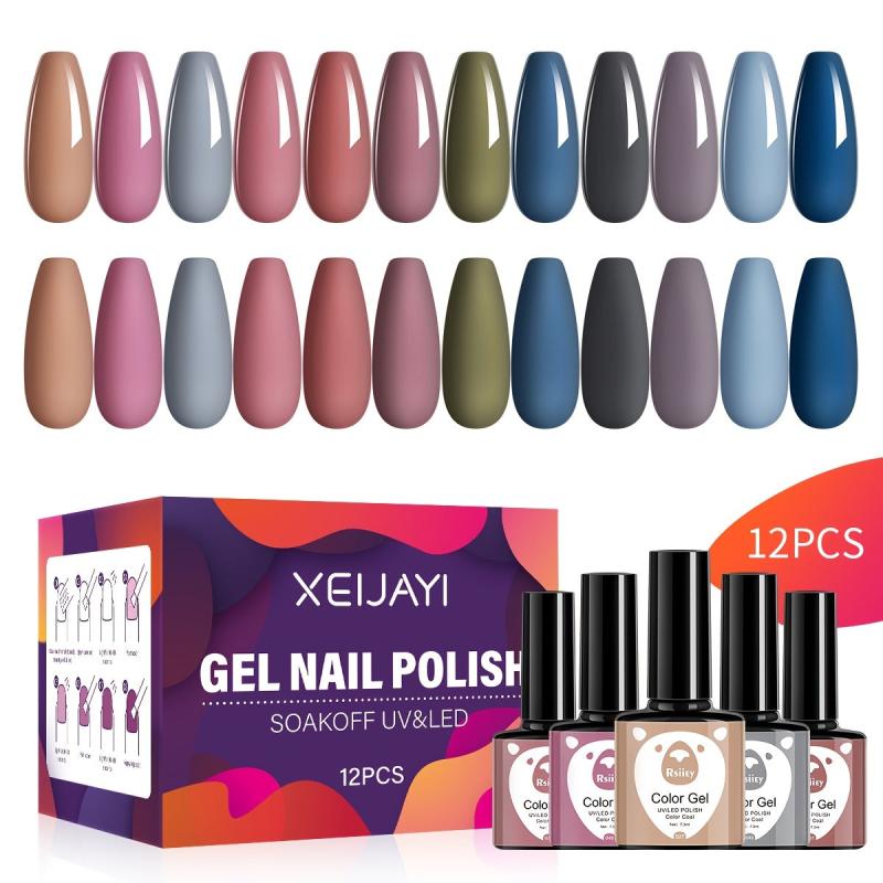 Gel Nail Polish Starter Kit Morandi Gray Soak Off Nail Gel Polish Set