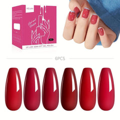 Red Gel Polish Kit 6 Colors Soak Off No Wipe Nail Gel Polish Set