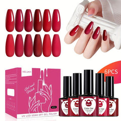 Red Gel Polish Kit 6 Colors Soak Off No Wipe Nail Gel Polish Set
