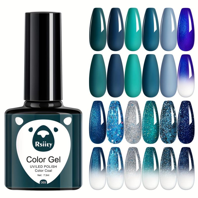 Gel Nail Polish Starter Kit with 12 Colors Cyan Collection Glitter Set