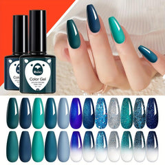 Gel Nail Polish Starter Kit with 12 Colors Cyan Collection Glitter Set
