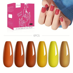6 Colors Gel Nail Polish Starter Kit Orange Yellow Collection Soak Off No Wipe