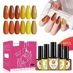 6 Colors Gel Nail Polish Starter Kit Orange Yellow Collection Soak Off No Wipe