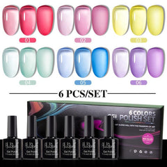 AWStorG 6Pcs Nude Gel Nail Polish Set Sea Colorful Glaze Semi Permanent Varnish