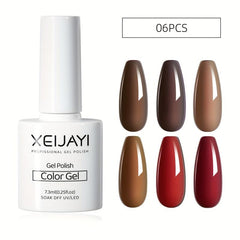 6 Colors Gel Nail Polish Red Brown Collection Soak Off Set for Autumn Winter