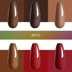 6 Colors Gel Nail Polish Red Brown Collection Soak Off Set for Autumn Winter