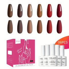 6 Colors Gel Nail Polish Red Brown Collection Soak Off Set for Autumn Winter
