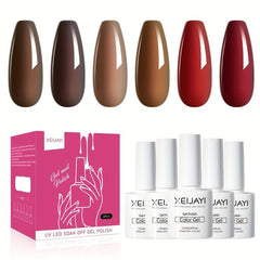 6 Colors Gel Nail Polish Red Brown Collection Soak Off Set for Autumn Winter