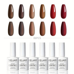 6 Colors Gel Nail Polish Red Brown Collection Soak Off Set for Autumn Winter