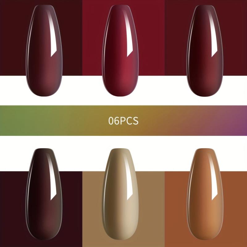 6 Colors Gel Nail Polish Starter Kit Red Brown Collection Soak Off No Wipe