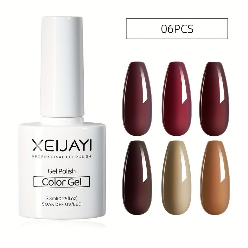 6 Colors Gel Nail Polish Starter Kit Red Brown Collection Soak Off No Wipe