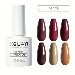 6 Colors Gel Nail Polish Starter Kit Red Brown Collection Soak Off No Wipe