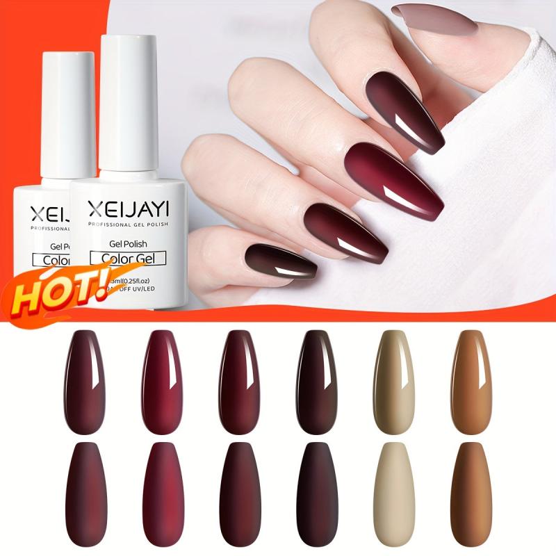 6 Colors Gel Nail Polish Starter Kit Red Brown Collection Soak Off No Wipe