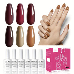 6 Colors Gel Nail Polish Starter Kit Red Brown Collection Soak Off No Wipe