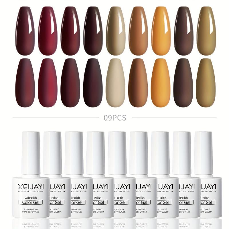 Red Brown Gel Nail Polish Starter Kit - Autumn Winter Collection
