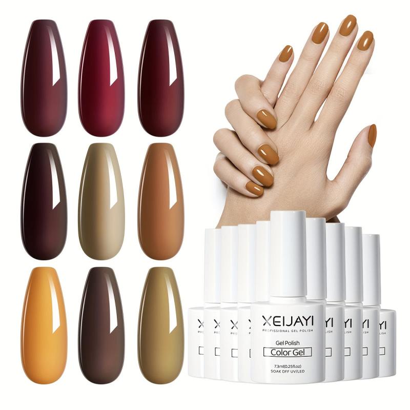 Red Brown Gel Nail Polish Starter Kit - Autumn Winter Collection