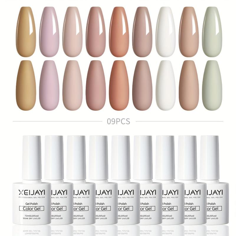 Nude Gel Nail Polish Starter Kit 9 Colors Soak Off No Wipe Set