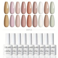 Nude Gel Nail Polish Starter Kit 9 Colors Soak Off No Wipe Set