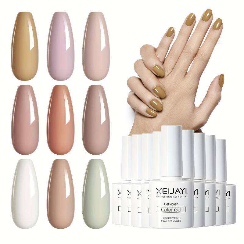 Nude Gel Nail Polish Starter Kit 9 Colors Soak Off No Wipe Set