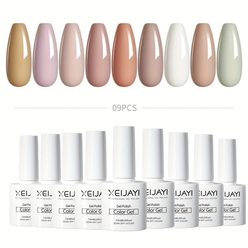 Nude Gel Nail Polish Starter Kit 9 Colors Soak Off No Wipe Set
