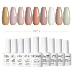 Nude Gel Nail Polish Starter Kit 9 Colors Soak Off No Wipe Set