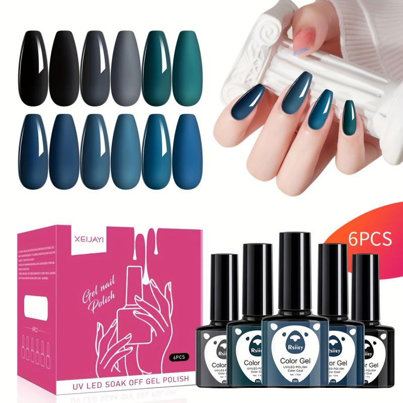6 Colors Gel Nail Polish Cyan Collection Soak Off No Wipe Set