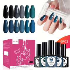 6 Colors Gel Nail Polish Cyan Collection Soak Off No Wipe Set