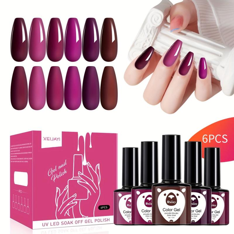 Purple Gel Nail Polish Starter Kit 6 Colors Soak Off No Wipe Gel Polish Set