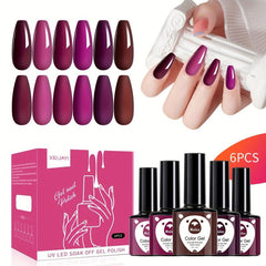 Purple Gel Nail Polish Starter Kit 6 Colors Soak Off No Wipe Gel Polish Set