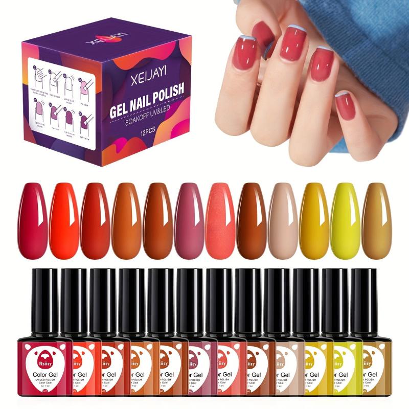 12 Colors Gel Nail Polish Starter Kit for Autumn and Winter Nail Art DIY