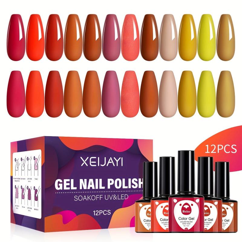 12 Colors Gel Nail Polish Starter Kit for Autumn and Winter Nail Art DIY