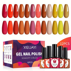 12 Colors Gel Nail Polish Starter Kit for Autumn and Winter Nail Art DIY